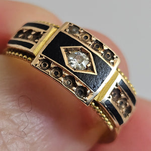 Diamond and Enamel 15k Gold Mourning Ring Chester Hallmark Antique Victorian 1894