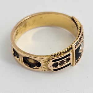 Diamond and Enamel 15k Gold Mourning Ring Chester Hallmark Antique Victorian 1894