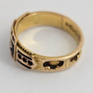 Diamond and Enamel 15k Gold Mourning Ring Chester Hallmark Antique Victorian 1894
