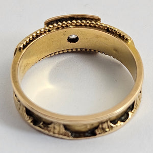 Diamond and Enamel 15k Gold Mourning Ring Chester Hallmark Antique Victorian 1894
