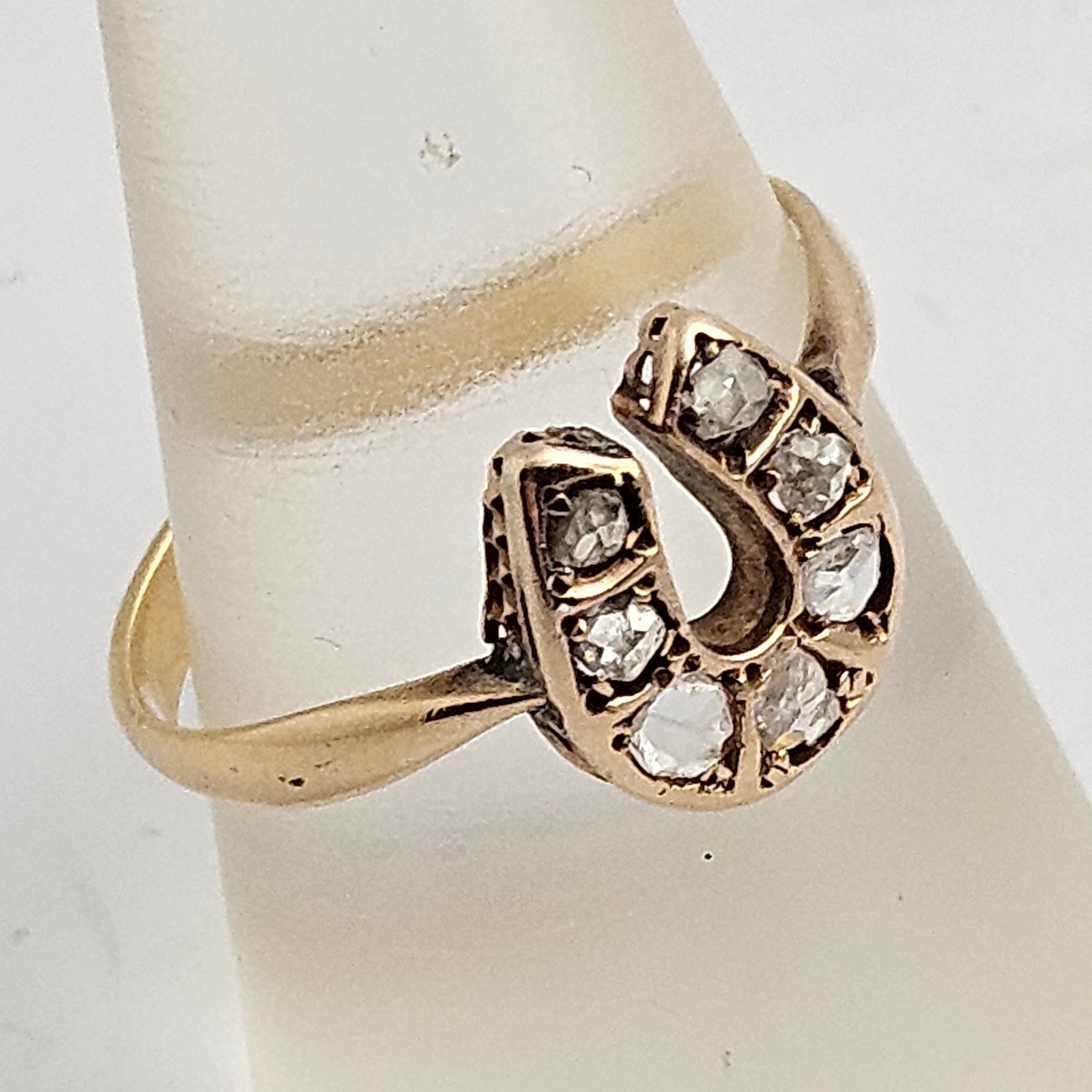 Lucky Horseshoe Diamond in 18k Gold Ring Size UK R Antique Victorian c1880