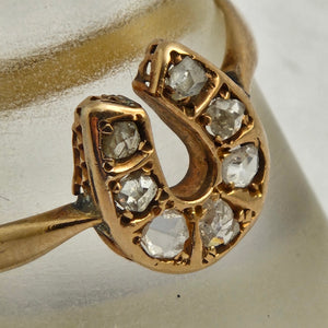 Lucky Horseshoe Diamond in 18k Gold Ring Size UK R Antique Victorian c1880