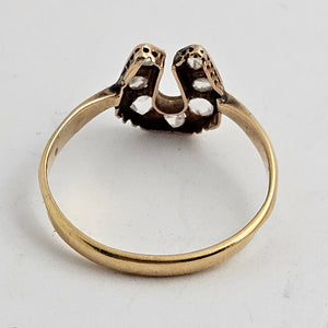 Lucky Horseshoe Diamond in 18k Gold Ring Size UK R Antique Victorian c1880