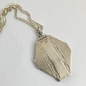 Sterling Silver Double Locket Pendant Necklace Antique Edwardian c1910