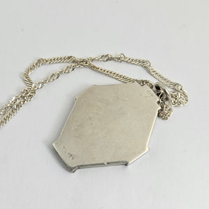 Sterling Silver Double Locket Pendant Necklace Antique Edwardian c1910