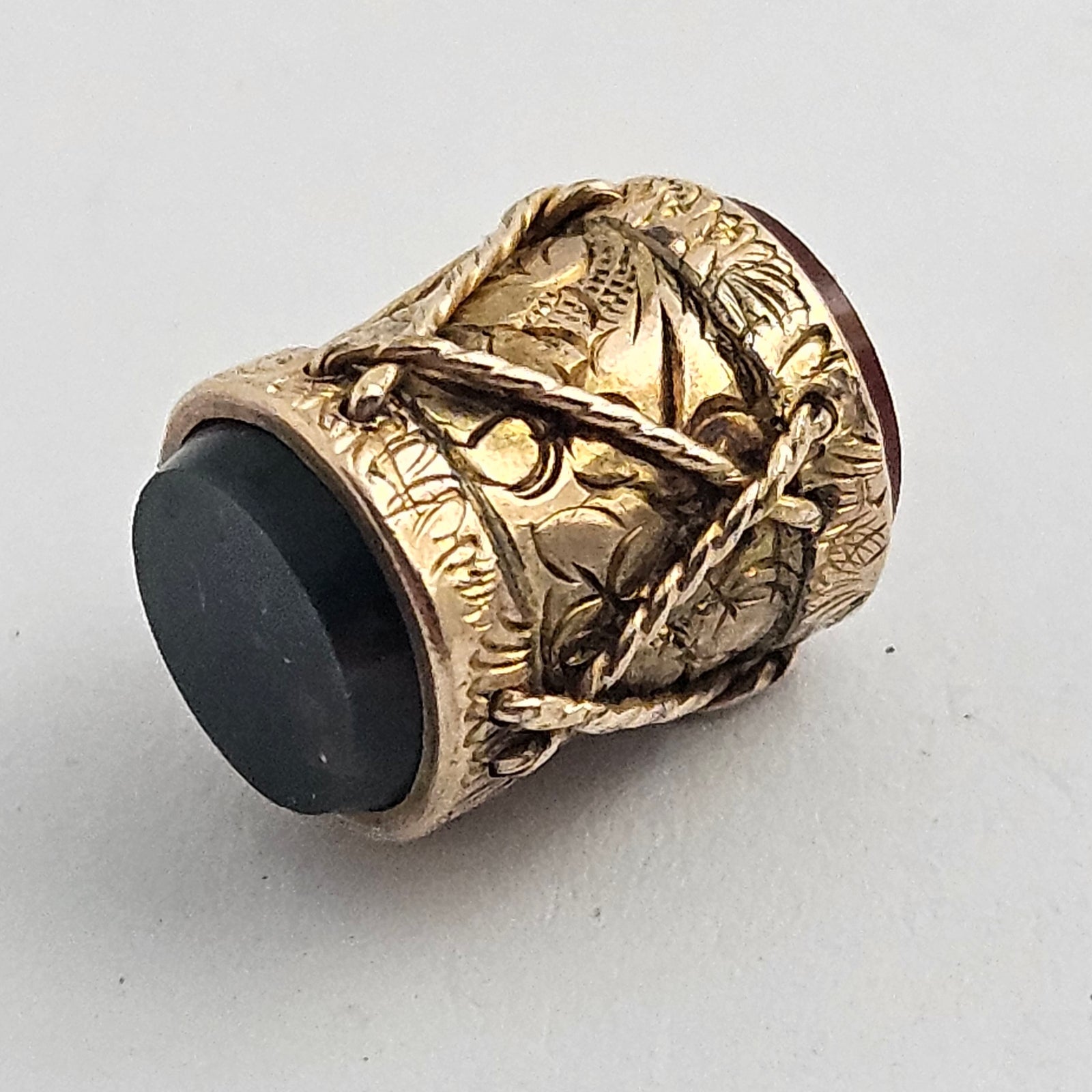 Musical Drum Bloodstone and Carnelian Seals 9k Gold Pendant Charm or Fob Antique Victorian c1880