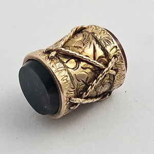 Musical Drum Bloodstone and Carnelian Seals 9k Gold Pendant Charm or Fob Antique Victorian c1880