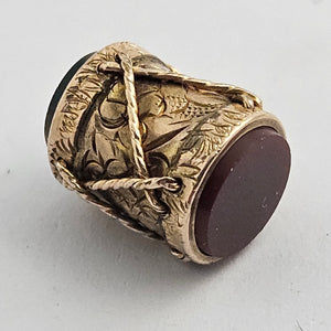Musical Drum Bloodstone and Carnelian Seals 9k Gold Pendant Charm or Fob Antique Victorian c1880