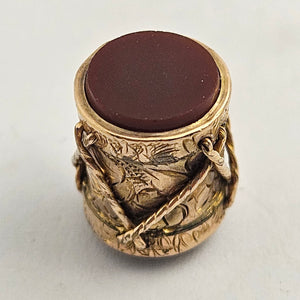 Musical Drum Bloodstone and Carnelian Seals 9k Gold Pendant Charm or Fob Antique Victorian c1880