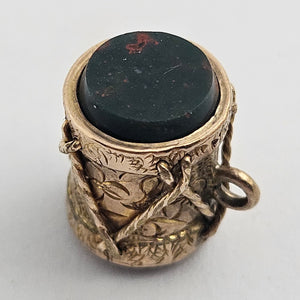 Musical Drum Bloodstone and Carnelian Seals 9k Gold Pendant Charm or Fob Antique Victorian c1880