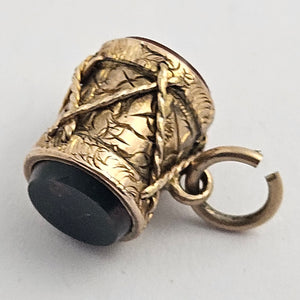 Musical Drum Bloodstone and Carnelian Seals 9k Gold Pendant Charm or Fob Antique Victorian c1880