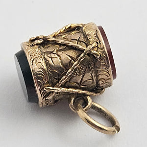 Musical Drum Bloodstone and Carnelian Seals 9k Gold Pendant Charm or Fob Antique Victorian c1880