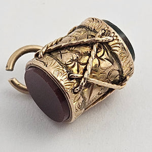 Musical Drum Bloodstone and Carnelian Seals 9k Gold Pendant Charm or Fob Antique Victorian c1880