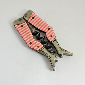 Novelty Ladies Legs Corkscrew Bottle Opener Enamel and Nickel Steel Antique Victorian c1840