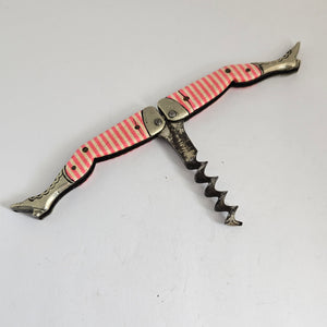 Novelty Ladies Legs Corkscrew Bottle Opener Enamel and Nickel Steel Antique Victorian c1840