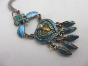 Dangling Enamel on Sterling Silver Pendant Necklace Antique Art Nouveau c1910