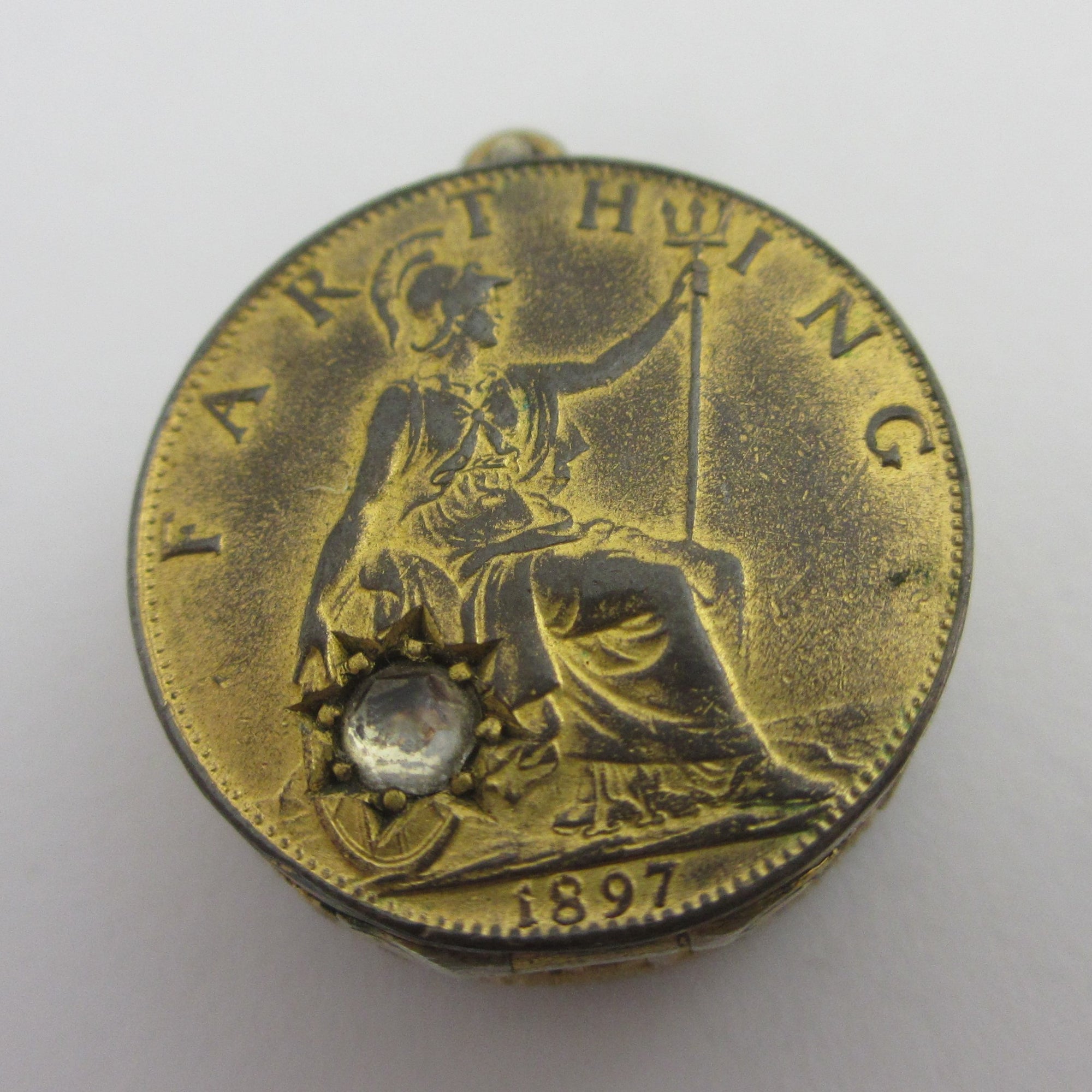 Farthing 1897 Coin Sterling Silver Gilt Pendant Charm or Locket Antique Victorian