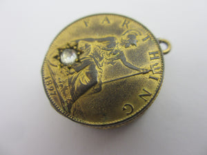 Farthing 1897 Coin Sterling Silver Gilt Pendant Charm or Locket Antique Victorian