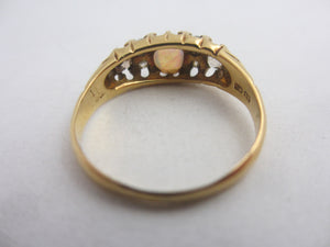 Fiery Opal and Diamond 18k Gold Ring Antique Victorian c1880 Size UK M+