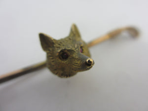 Fox Mash Head Hunting Riding Crop 9k Gold Brooch Pin Antique Victorian c1890