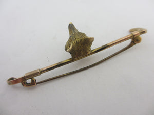 Fox Mash Head Hunting Riding Crop 9k Gold Brooch Pin Antique Victorian c1890