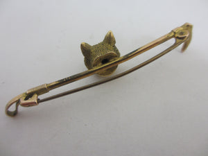 Fox Mash Head Hunting Riding Crop 9k Gold Brooch Pin Antique Victorian c1890