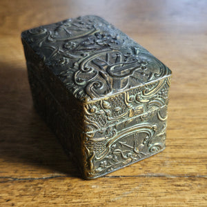 Tiny Gilt Brass Box containing Glass Inkwell Bottles Antique Victorian c1890