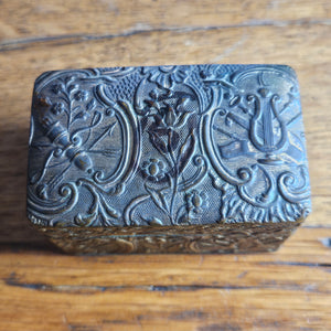 Tiny Gilt Brass Box containing Glass Inkwell Bottles Antique Victorian c1890