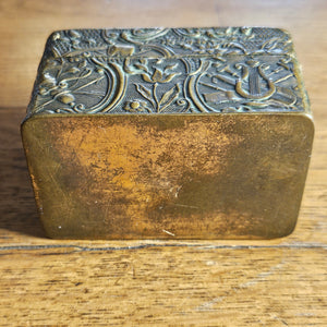 Tiny Gilt Brass Box containing Glass Inkwell Bottles Antique Victorian c1890