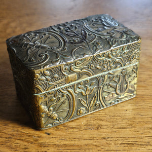 Tiny Gilt Brass Box containing Glass Inkwell Bottles Antique Victorian c1890