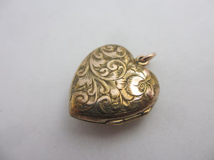 Lucky Shamrock in Heart Double Locket Pendant 9k Gold Antique Victorian c1880