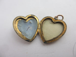 Lucky Shamrock in Heart Double Locket Pendant 9k Gold Antique Victorian c1880