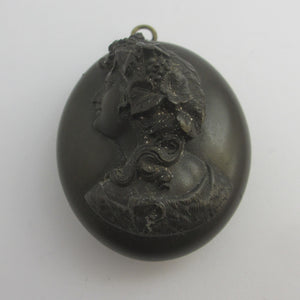 High Relief Cameo Vulcanite Locket Pendant Antique Victorian c1860