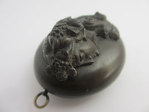 High Relief Cameo Vulcanite Locket Pendant Antique Victorian c1860