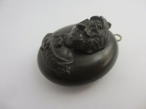 High Relief Cameo Vulcanite Locket Pendant Antique Victorian c1860