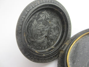 High Relief Cameo Vulcanite Locket Pendant Antique Victorian c1860