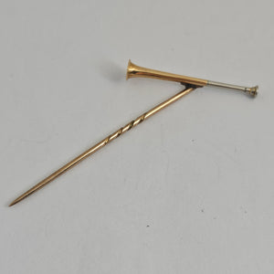Hunting Horn 9k Rose Gold Stock Stick Pin Brooch Antique Victorian c1890 Boxed