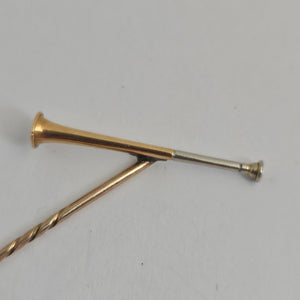 Hunting Horn 9k Rose Gold Stock Stick Pin Brooch Antique Victorian c1890 Boxed