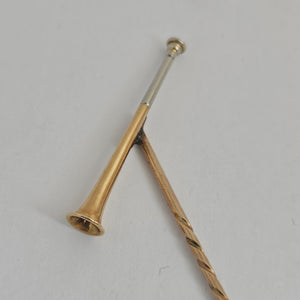 Hunting Horn 9k Rose Gold Stock Stick Pin Brooch Antique Victorian c1890 Boxed