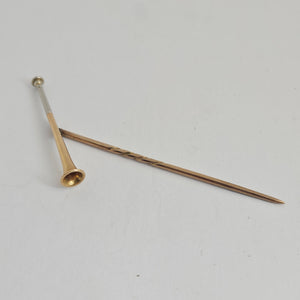 Hunting Horn 9k Rose Gold Stock Stick Pin Brooch Antique Victorian c1890 Boxed