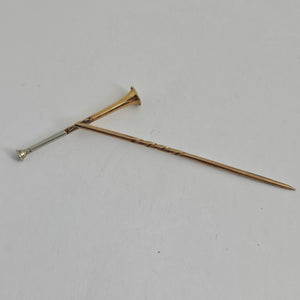 Hunting Horn 9k Rose Gold Stock Stick Pin Brooch Antique Victorian c1890 Boxed