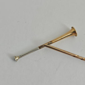 Hunting Horn 9k Rose Gold Stock Stick Pin Brooch Antique Victorian c1890 Boxed