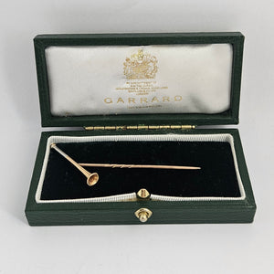 Hunting Horn 9k Rose Gold Stock Stick Pin Brooch Antique Victorian c1890 Boxed