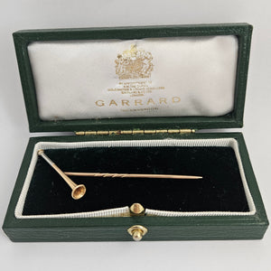 Hunting Horn 9k Rose Gold Stock Stick Pin Brooch Antique Victorian c1890 Boxed