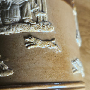 Hunting Scene Royal Doultan Tankard with Sterling Silver Top Antique Victorian