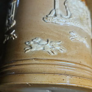 Hunting Scene Royal Doultan Tankard with Sterling Silver Top Antique Victorian