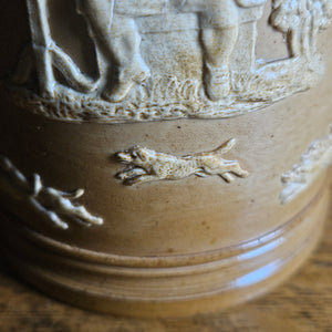 Hunting Scene Royal Doultan Tankard with Sterling Silver Top Antique Victorian