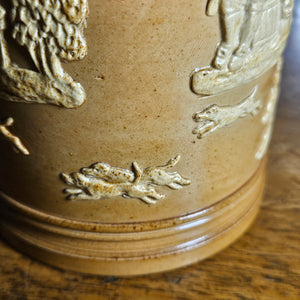 Hunting Scene Royal Doultan Tankard with Sterling Silver Top Antique Victorian