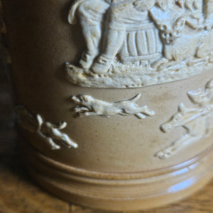 Hunting Scene Royal Doultan Tankard with Sterling Silver Top Antique Victorian