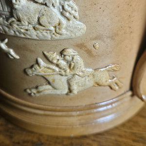 Hunting Scene Royal Doultan Tankard with Sterling Silver Top Antique Victorian